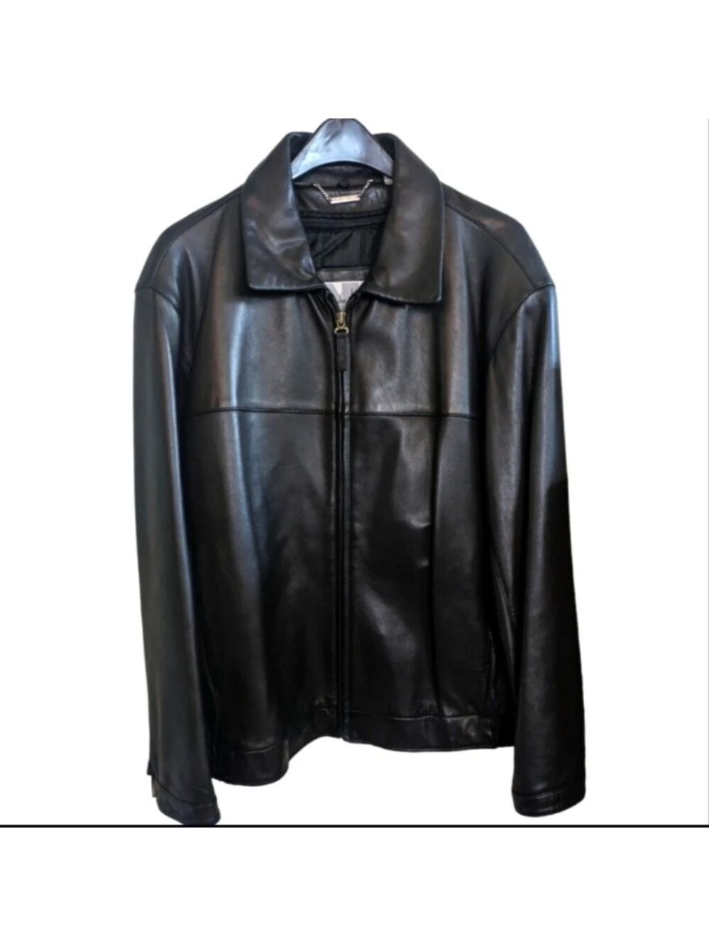 Nicole Miller VTG Men's Y2K Blk Leather Zipout lining Faux Fur Remove Collar XL